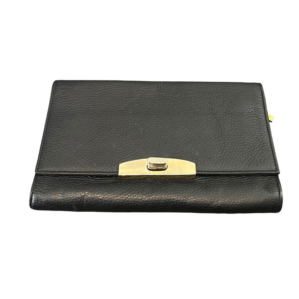Cuyana Leather Travel Clutch Wallet Women OS Black Pebbled Gold Hardware